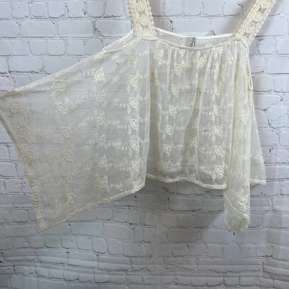 Paper Crane Sheer Cream Lace Embroidered Tank Top Boho Festival Womens Small - Picture 3 of 8